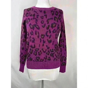 Halogen Women's Leopard Print 100% Marino Wool Pullover Sweater Size S‎ Fuscia